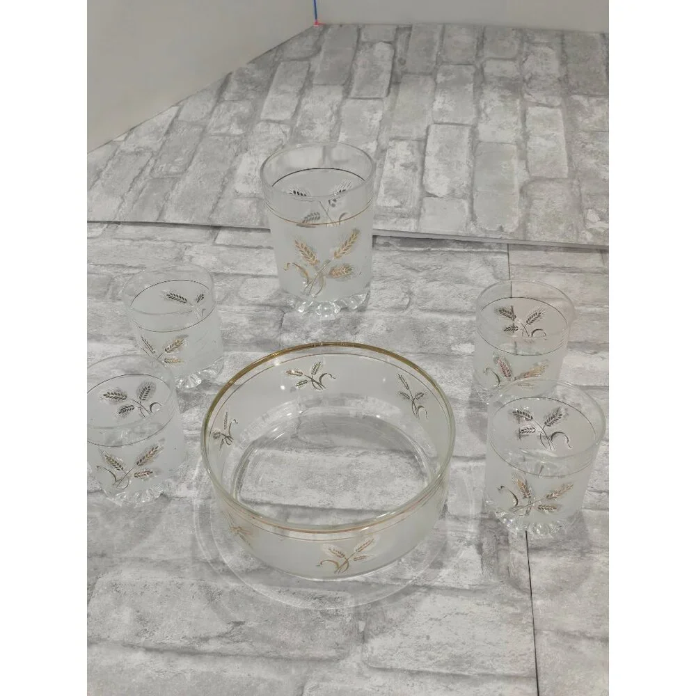 Vintage DeValbor Italian Covetro Frosted Gold Leaf Rock Glasses, Tumbler Ice Buc
